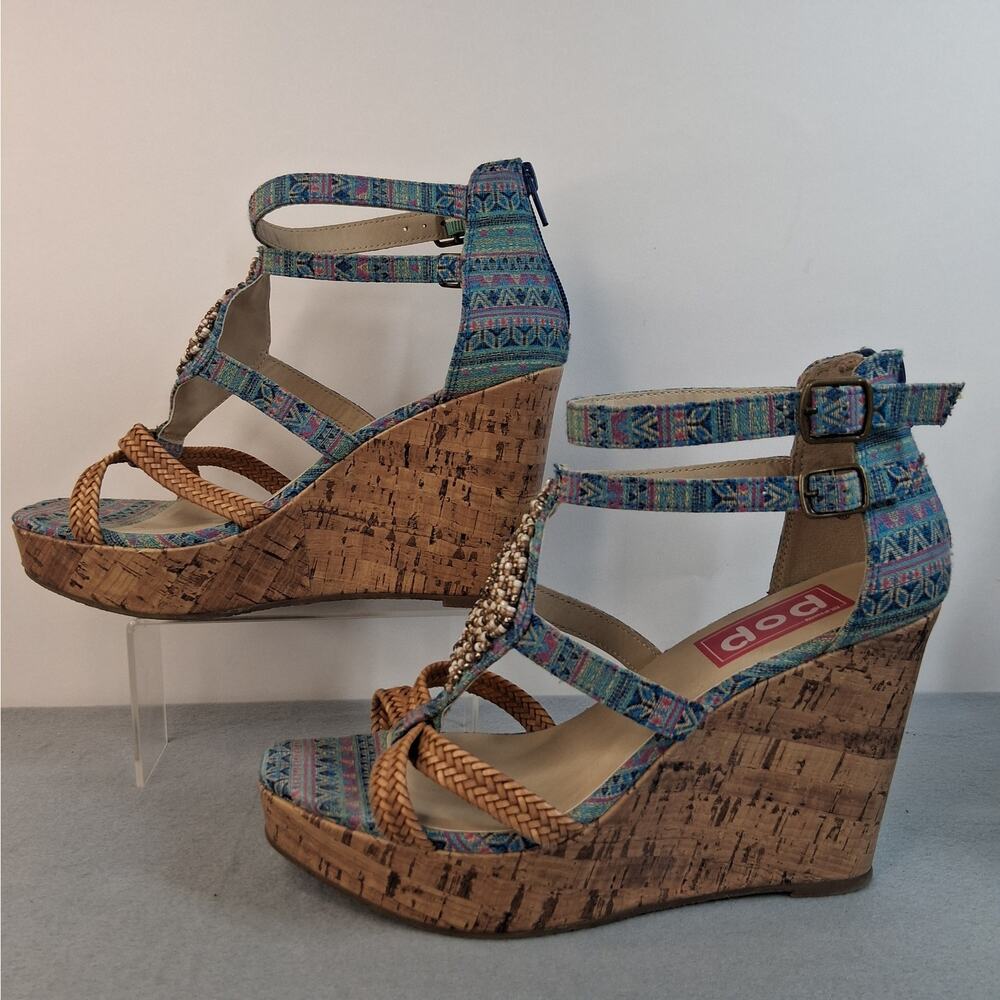 pop Multicolor Beaded Strappy Espadrille Wedge Sandals - Picture 2 of 11